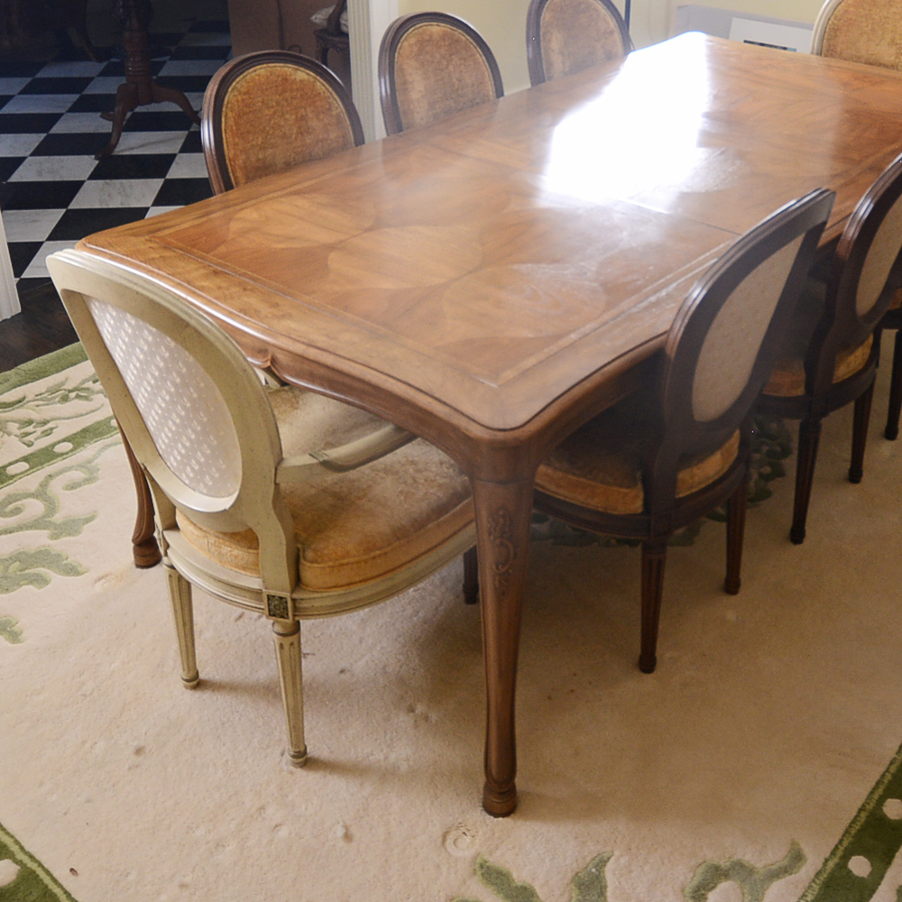 Baker Furniture French Provincial Dining Table With Louis XVI Style Chairs
