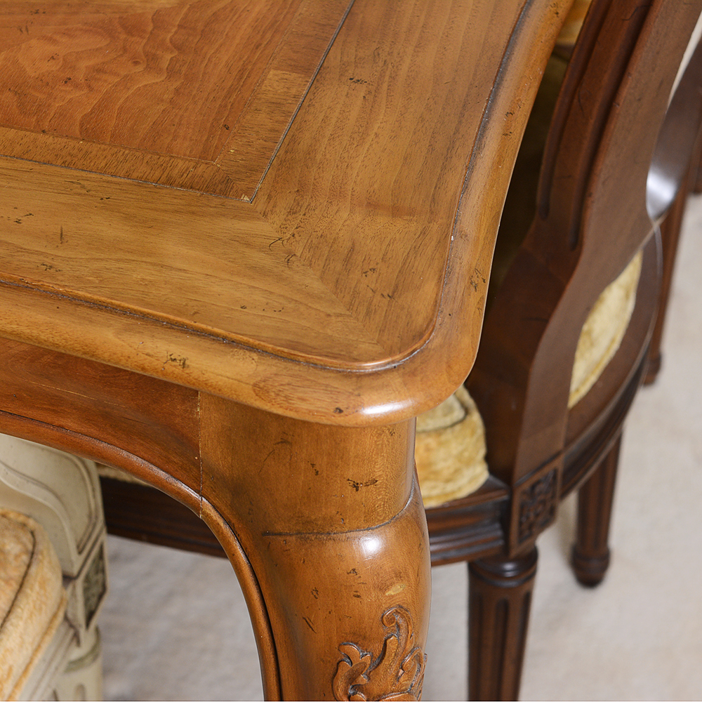 Baker Furniture French Provincial Dining Table With Louis XVI Style Chairs