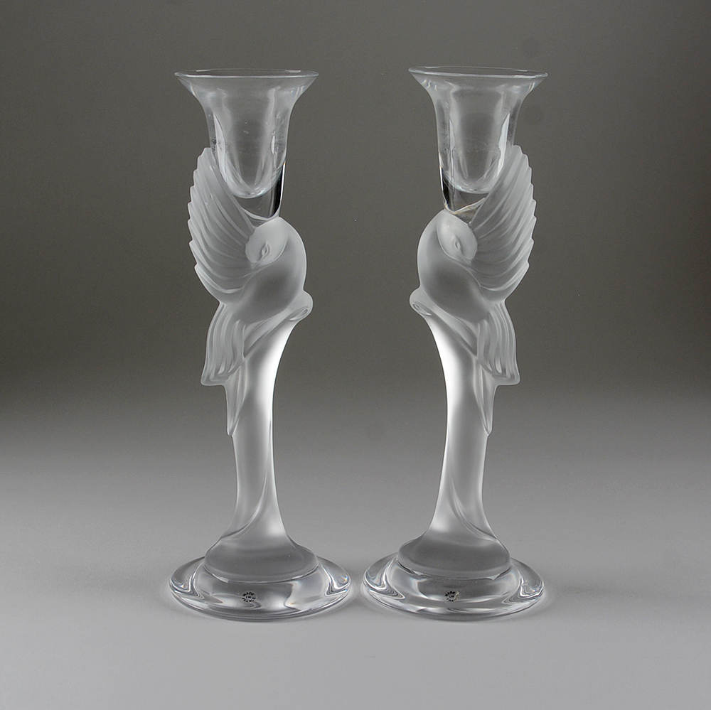 Igor Carl Faberge 'Snow Dove' Crystal Candlesticks