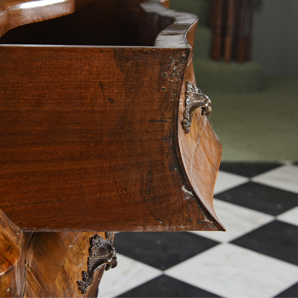 Burled Wood Veneer Bombe Italian Chest of Drawers