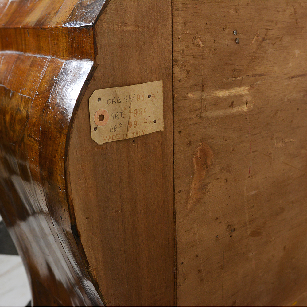 Burled Wood Veneer Bombe Italian Chest of Drawers