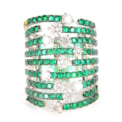 18k White Gold Diamond and Emerald Ring 18k White Gold Diamond and Emerald Ring