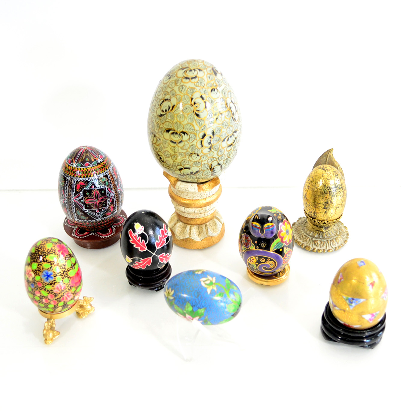 Assortment Of Decorative Eggs and Stands