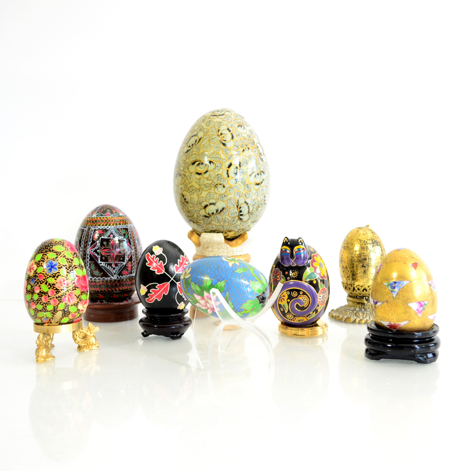 Assortment Of Decorative Eggs and Stands