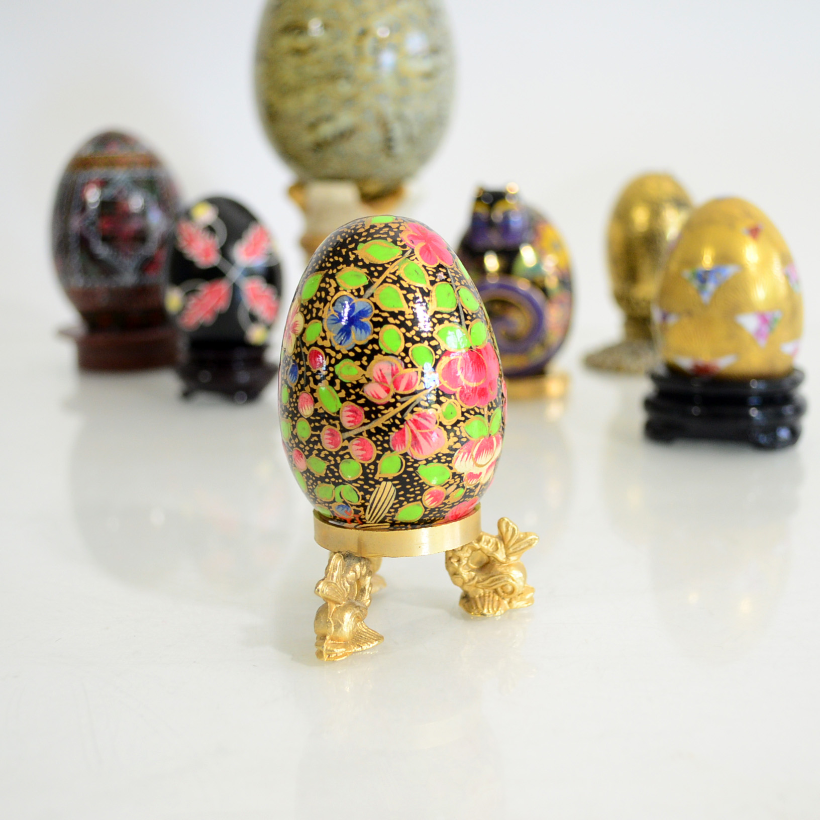 Assortment Of Decorative Eggs and Stands