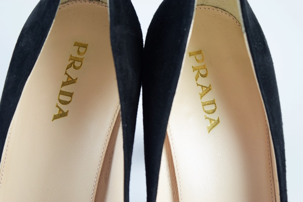 Women's Prada Black Suede Pumps with Ruffle at the Heel