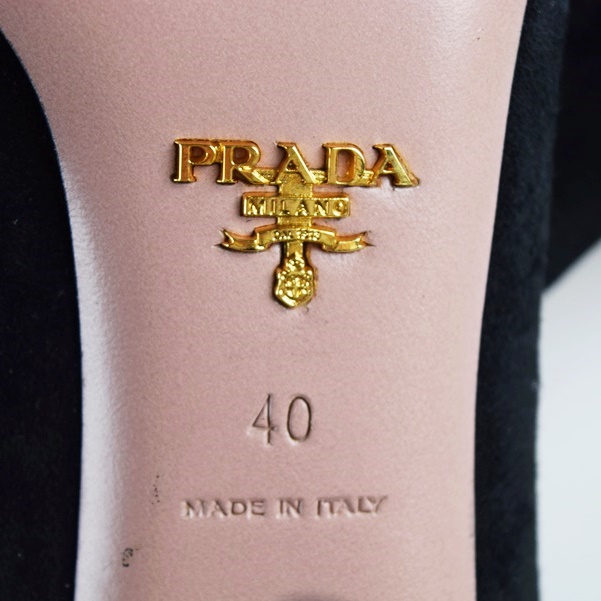 Women's Prada Black Suede Pumps with Ruffle at the Heel