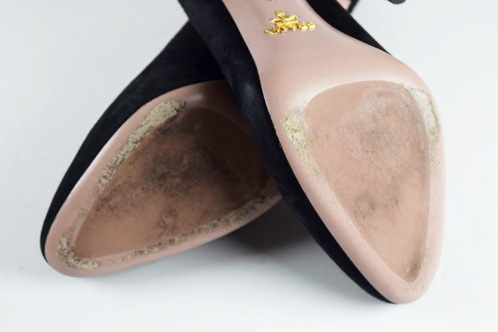 Women's Prada Black Suede Pumps with Ruffle at the Heel