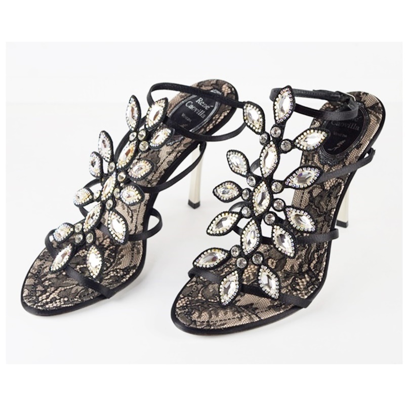 Sensational Rene Caovilla Rhinestone Heels with Silver Dust Metallic Soles, Size 40