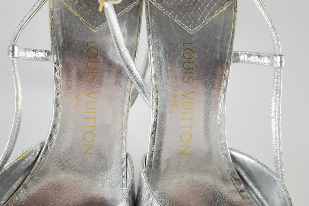 Louis Vuitton Silver Metallic Slingback Heels, Size 39