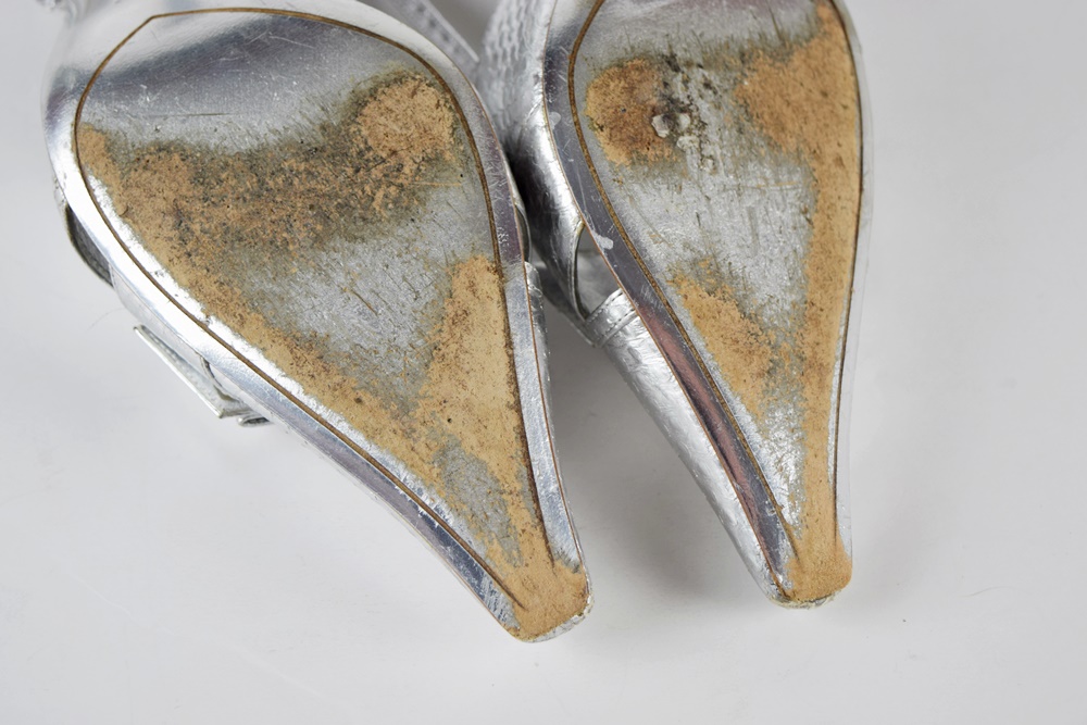 Louis Vuitton Silver Metallic Slingback Heels, Size 39