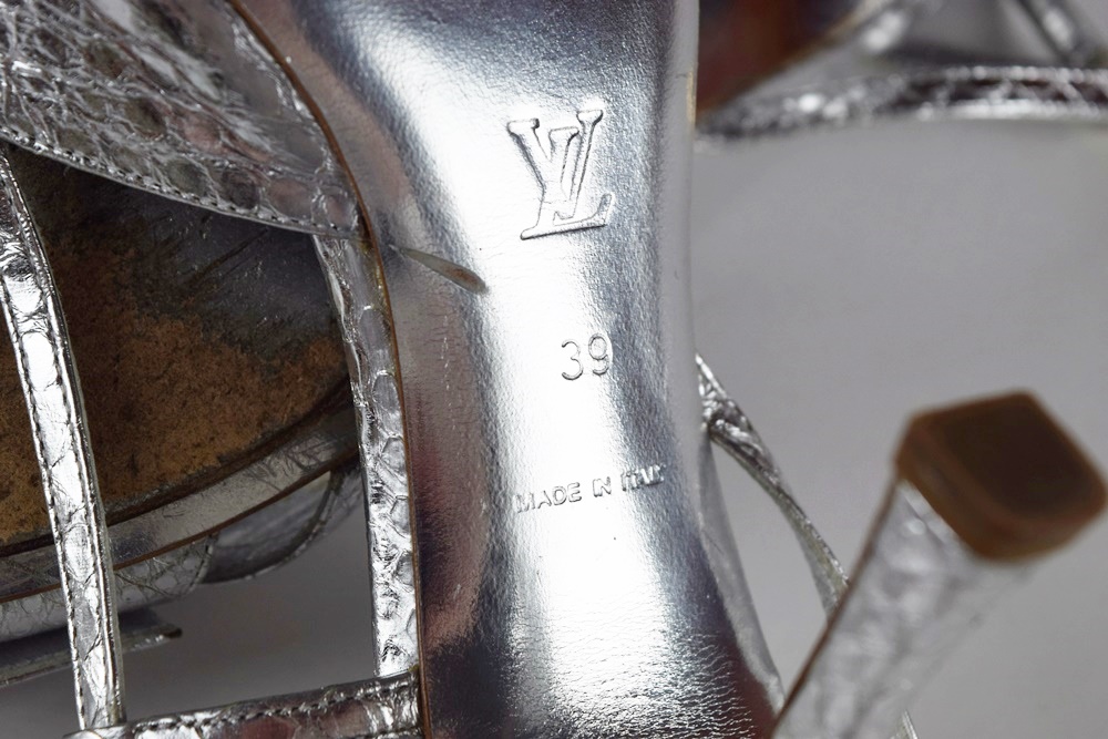 Louis Vuitton Silver Metallic Slingback Heels, Size 39