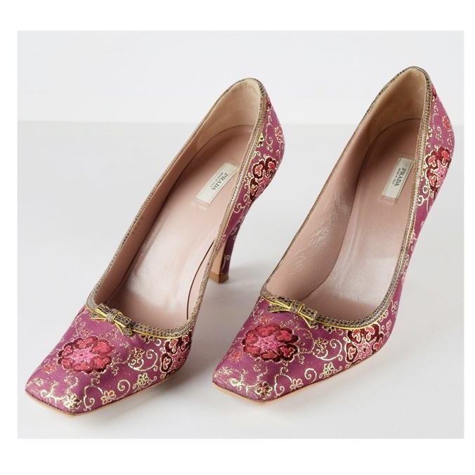 Prada Pumps in Dusty Rose Floral Fabric, Size 39.5