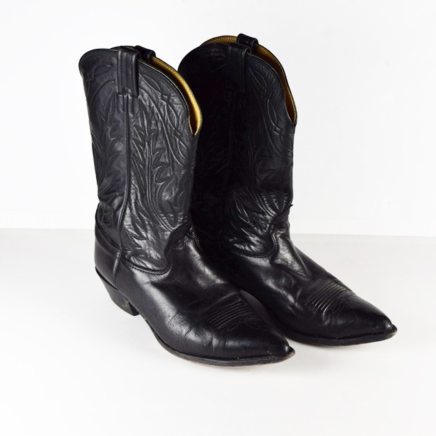 Mens  Dan Post Black Leather Cowby Boots, Size 11.5