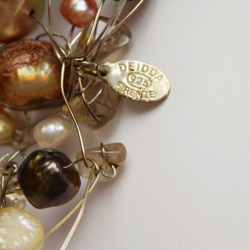 "Deidda Firenze" Pistachio and Apricot Fresh Water Pearl Necklace and Bracelet on Sterling Silver Wire