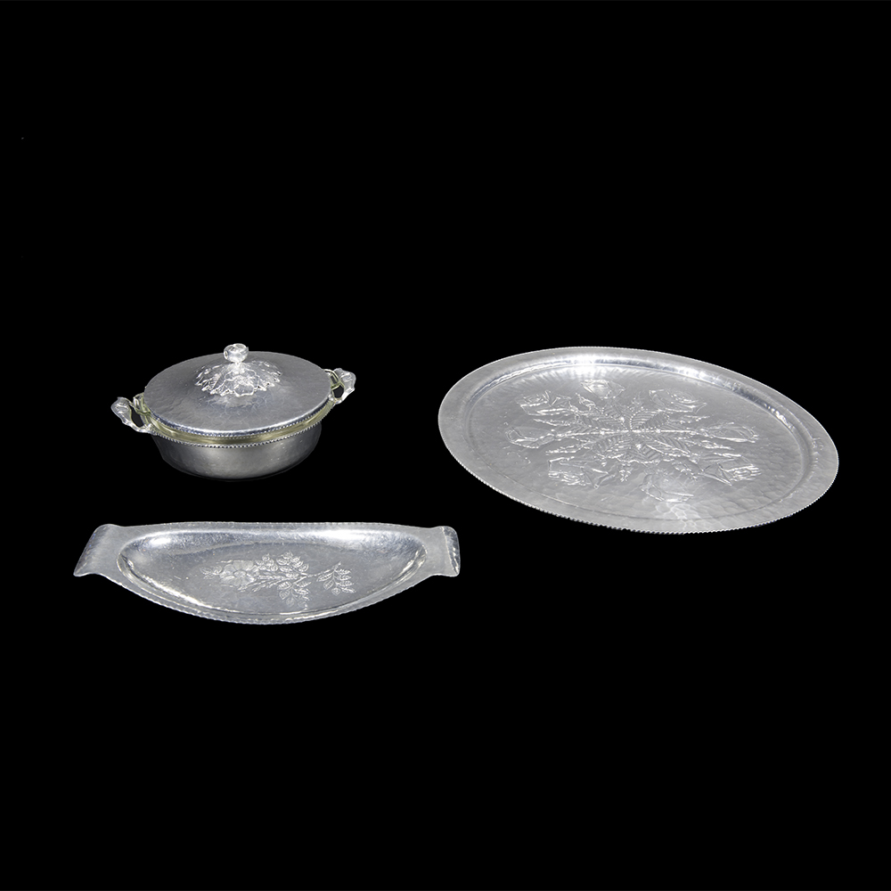 Trio Of Vintage "Wild Rose" Aluminum Serveware