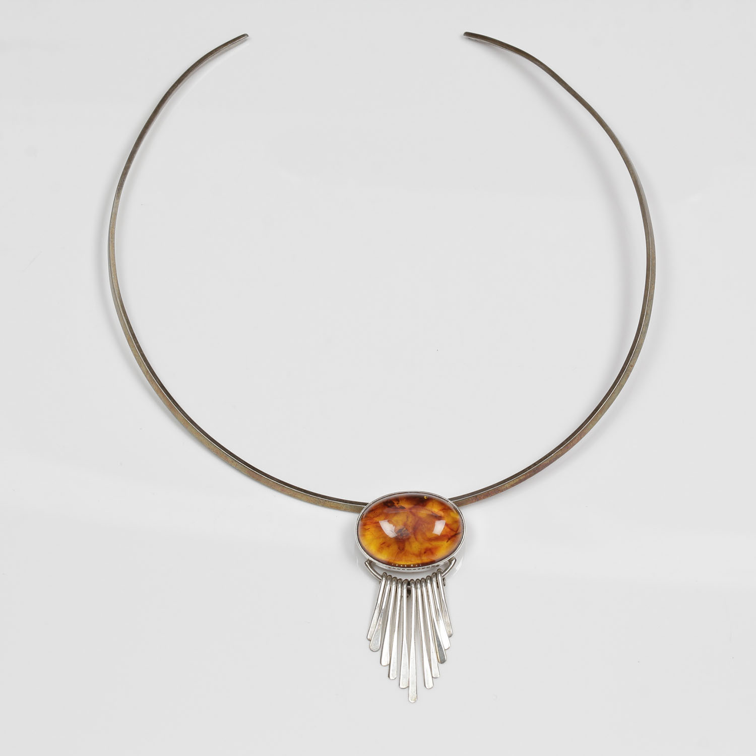 Modernist Sterling Silver and Amber Choker Necklace