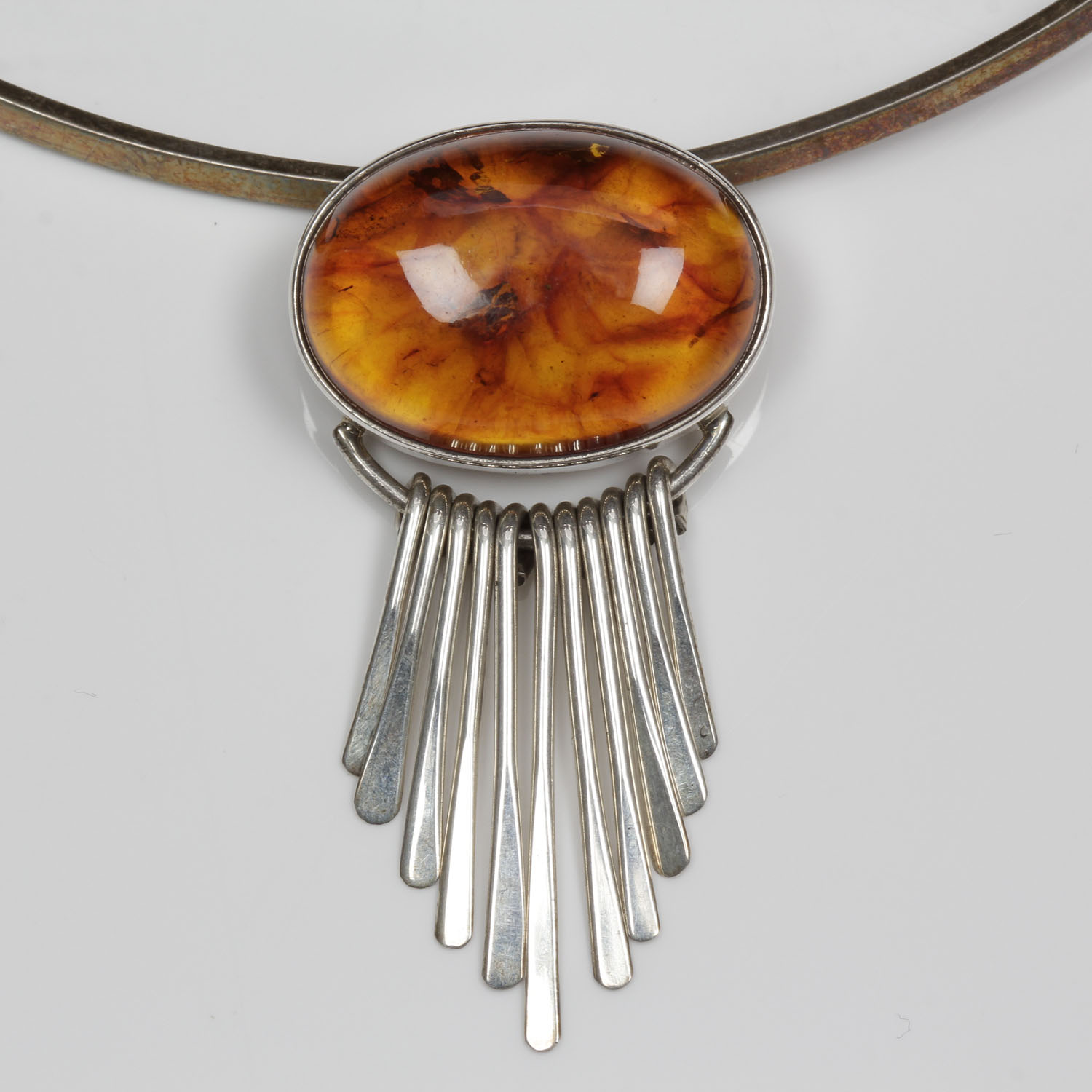 Modernist Sterling Silver and Amber Choker Necklace