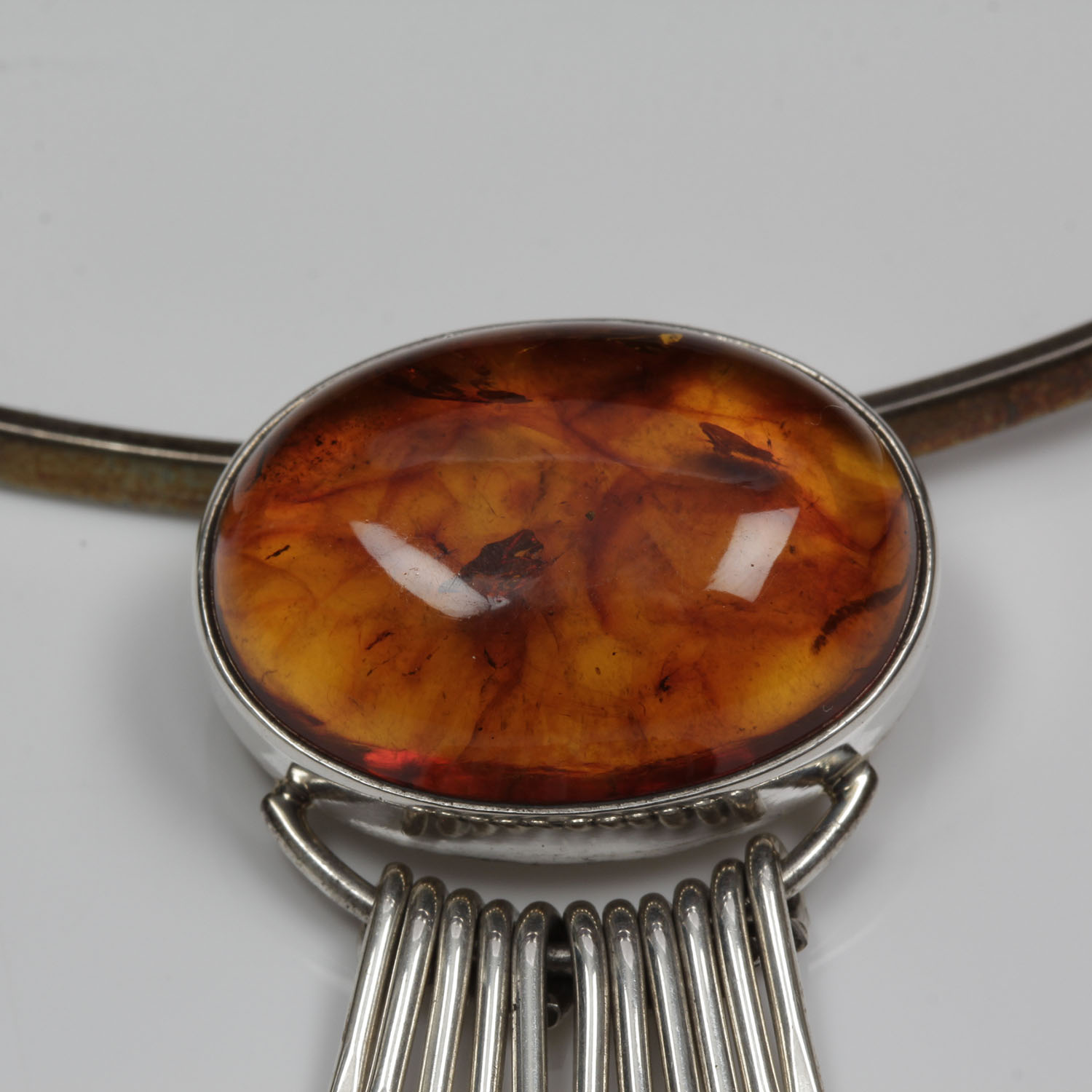 Modernist Sterling Silver and Amber Choker Necklace