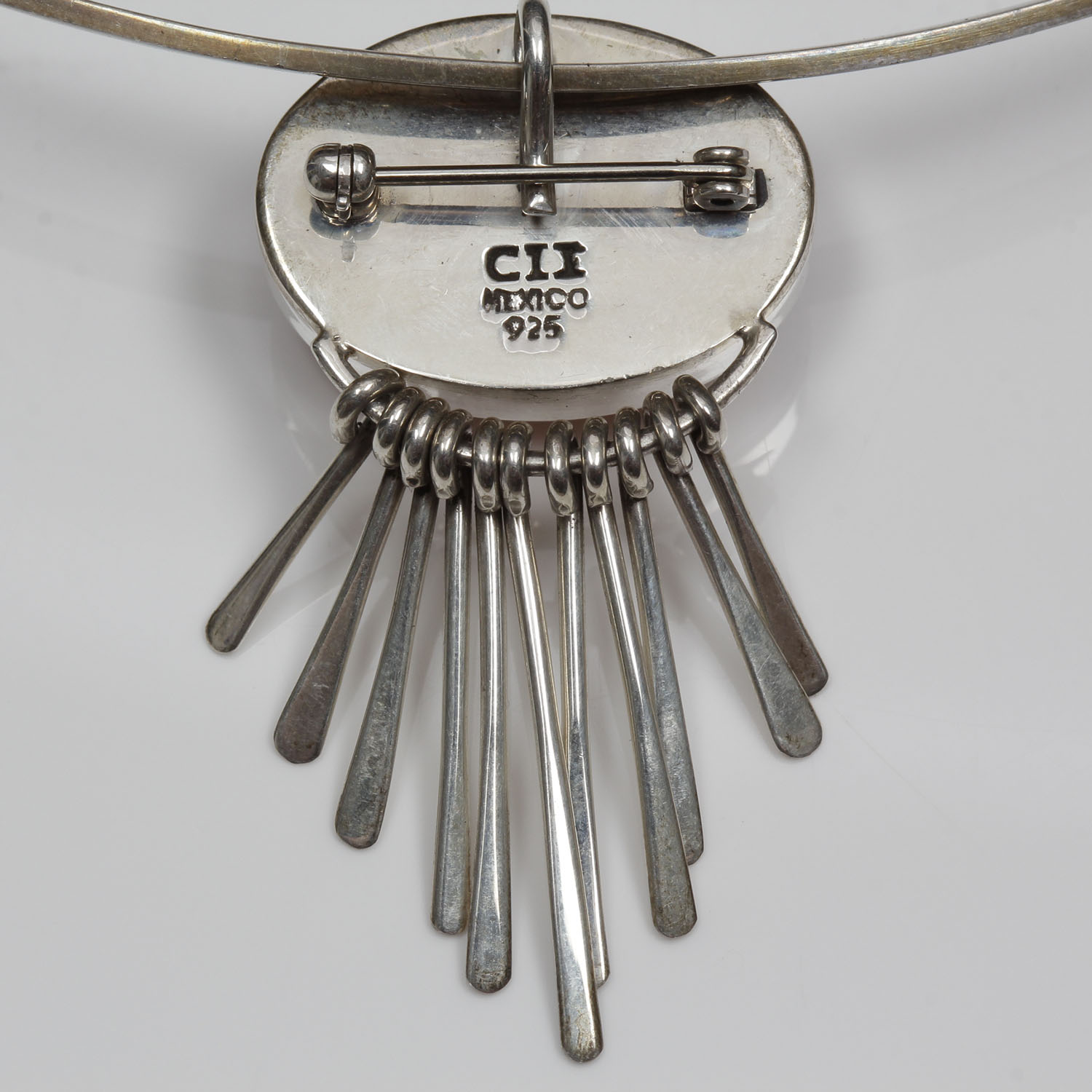 Modernist Sterling Silver and Amber Choker Necklace