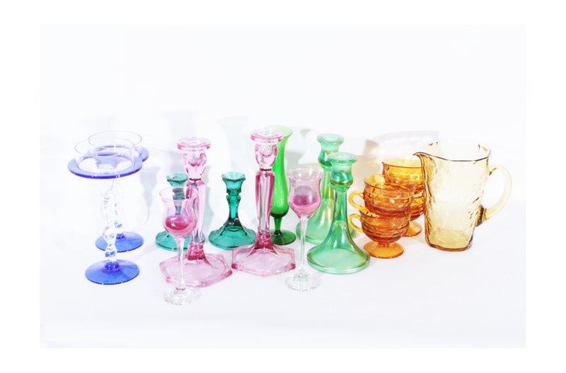 Assortment of Colored Glass Candlesticks