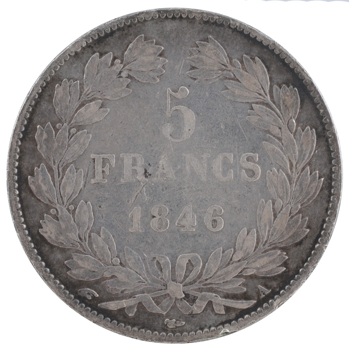 1846 A French Five Francs Silver Coin