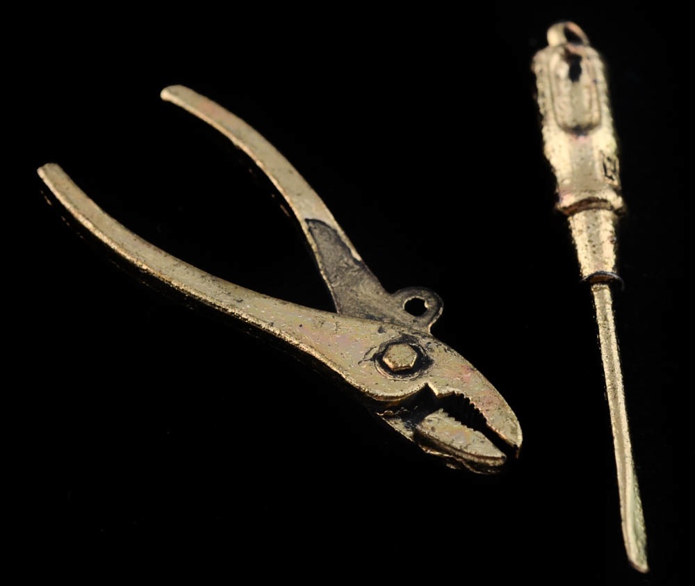 Marine and Navy Pins with Brass Tool Charms and St. Xavier Class Ring