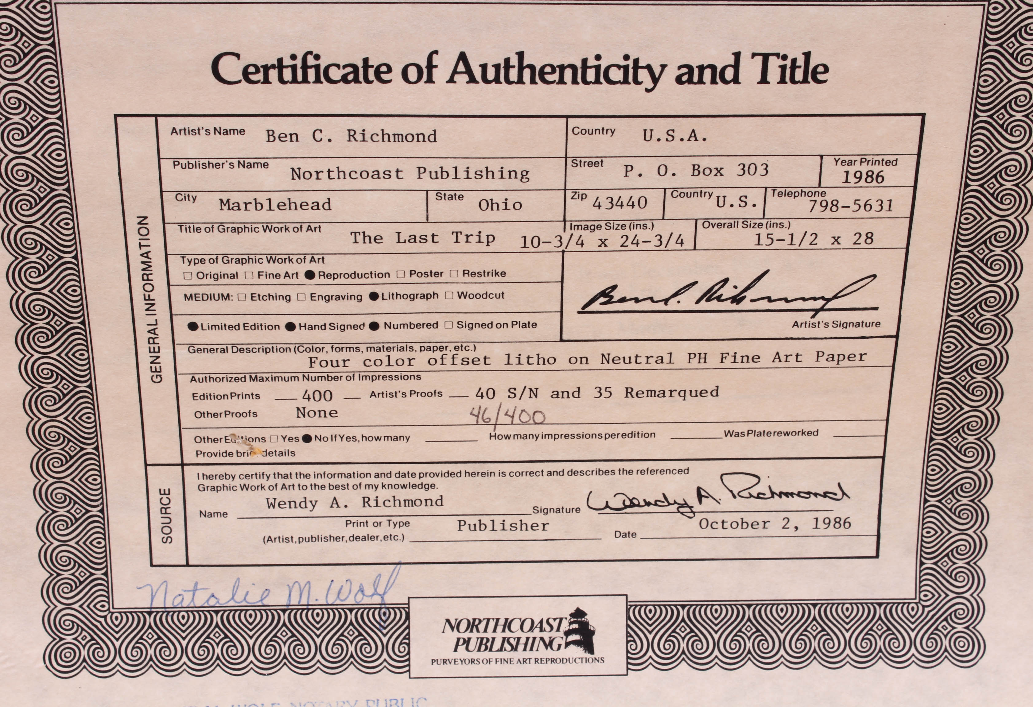 Ben Richmond Signed Limited Edition Print "The Last Trip"