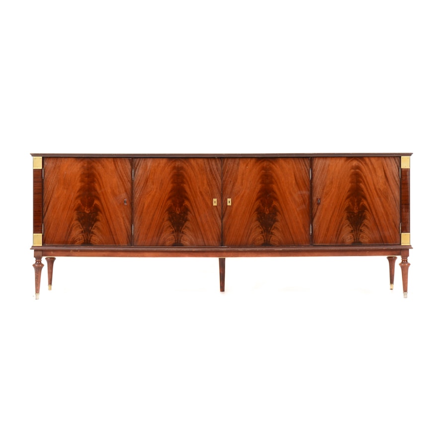 Mid Century Modern Italian Style Flame Mahogany Credenza