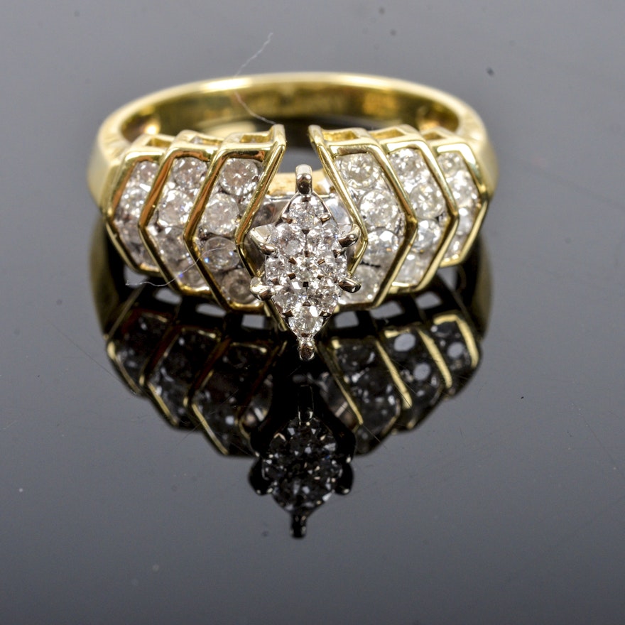 10K Yellow Gold Diamond Cluster Ring