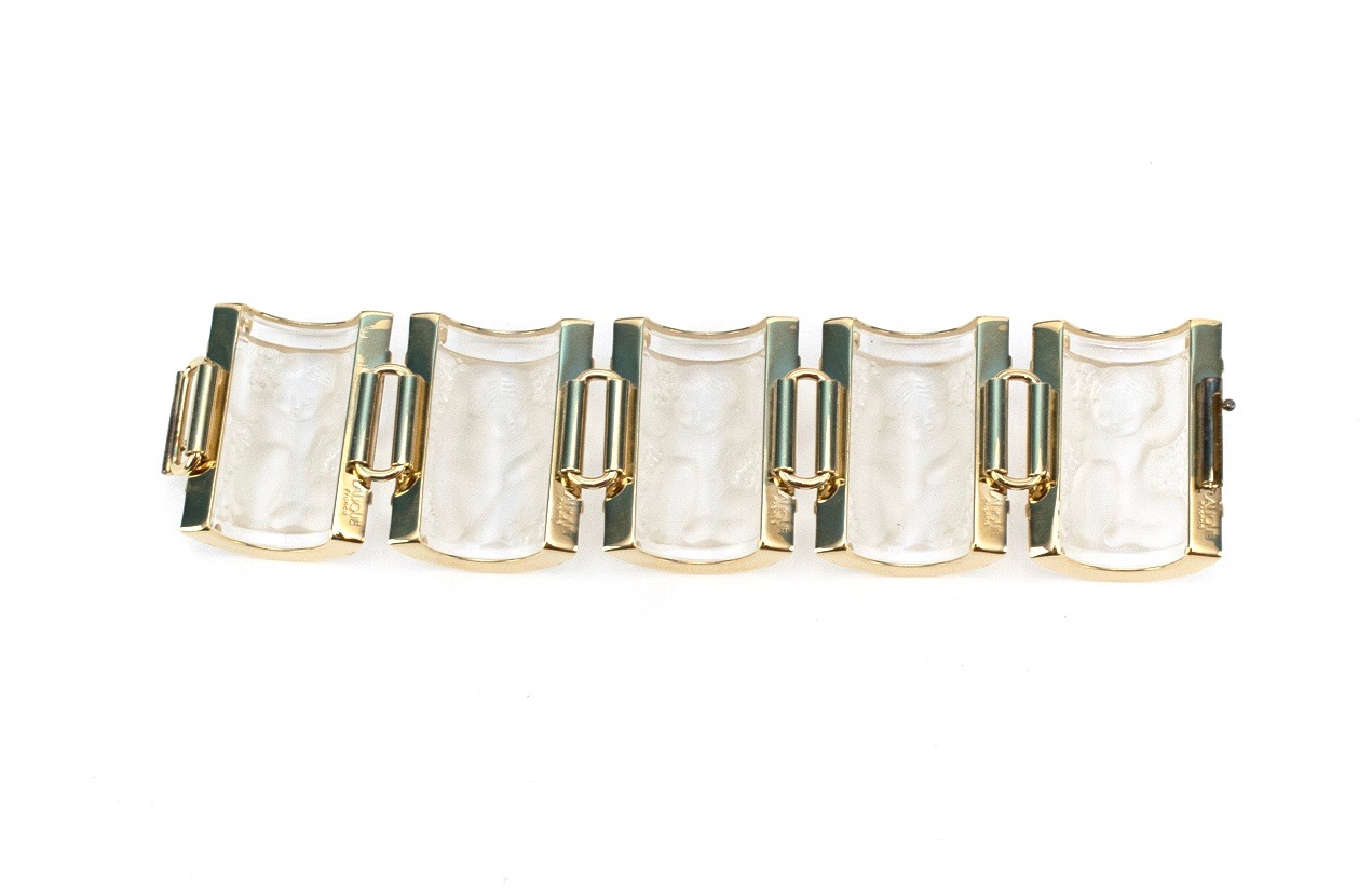 Lalique Gold Tone Frosted Link Bracelet