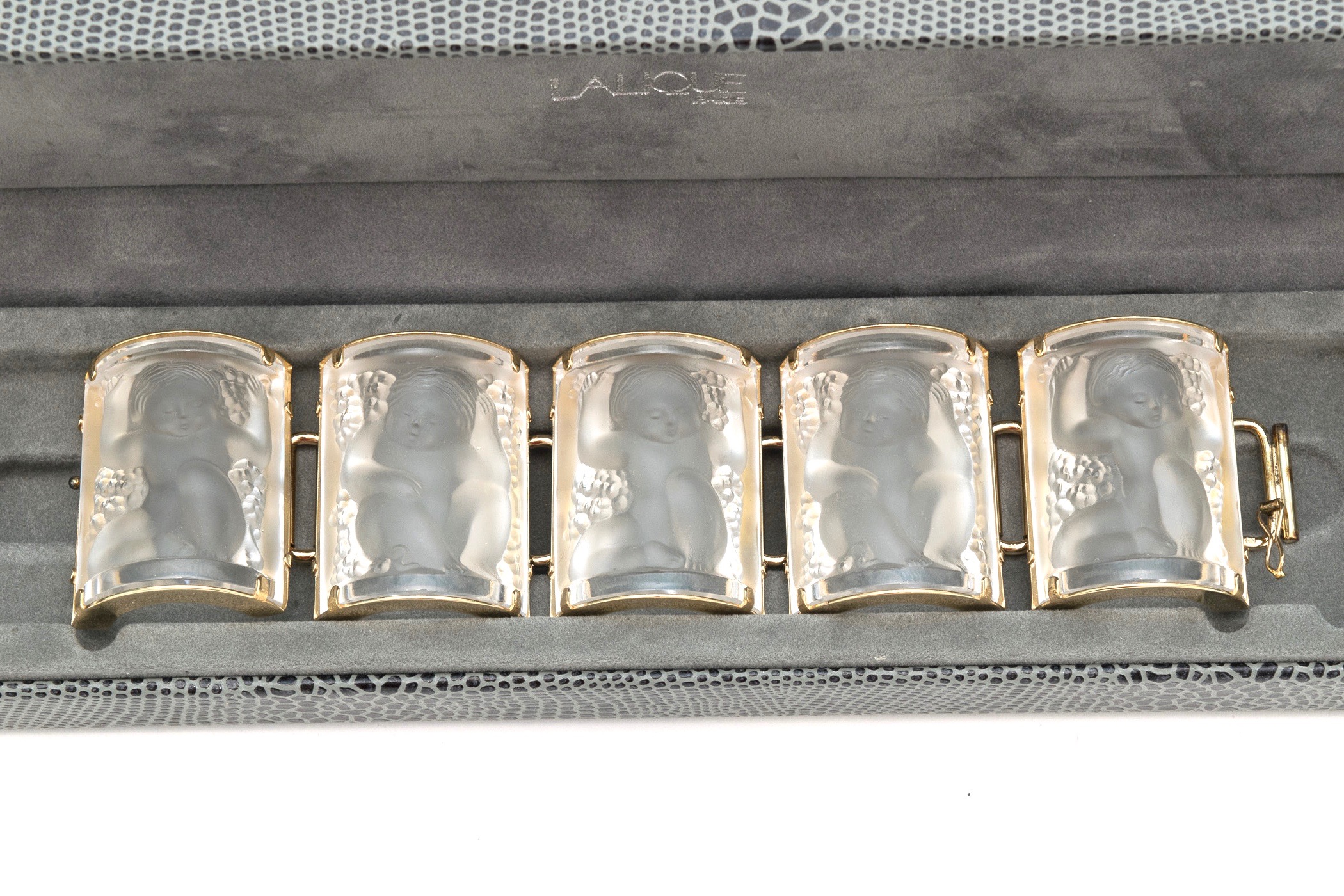 Lalique Gold Tone Frosted Link Bracelet