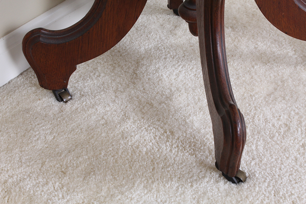 Victorian Eastlake White Marble Top Accent Table with Carved Cherry Base