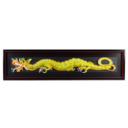Jeffrey Crowe's Whimsical Sculpted Watercolor Titled "A Yard of Green Dragon", Framed