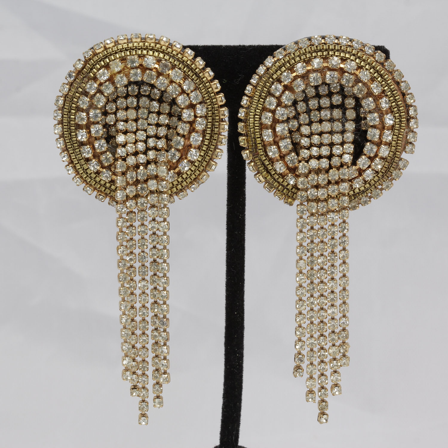 Vintage 1980s Signed MJ Hansen Massive Rhinestone Earrings