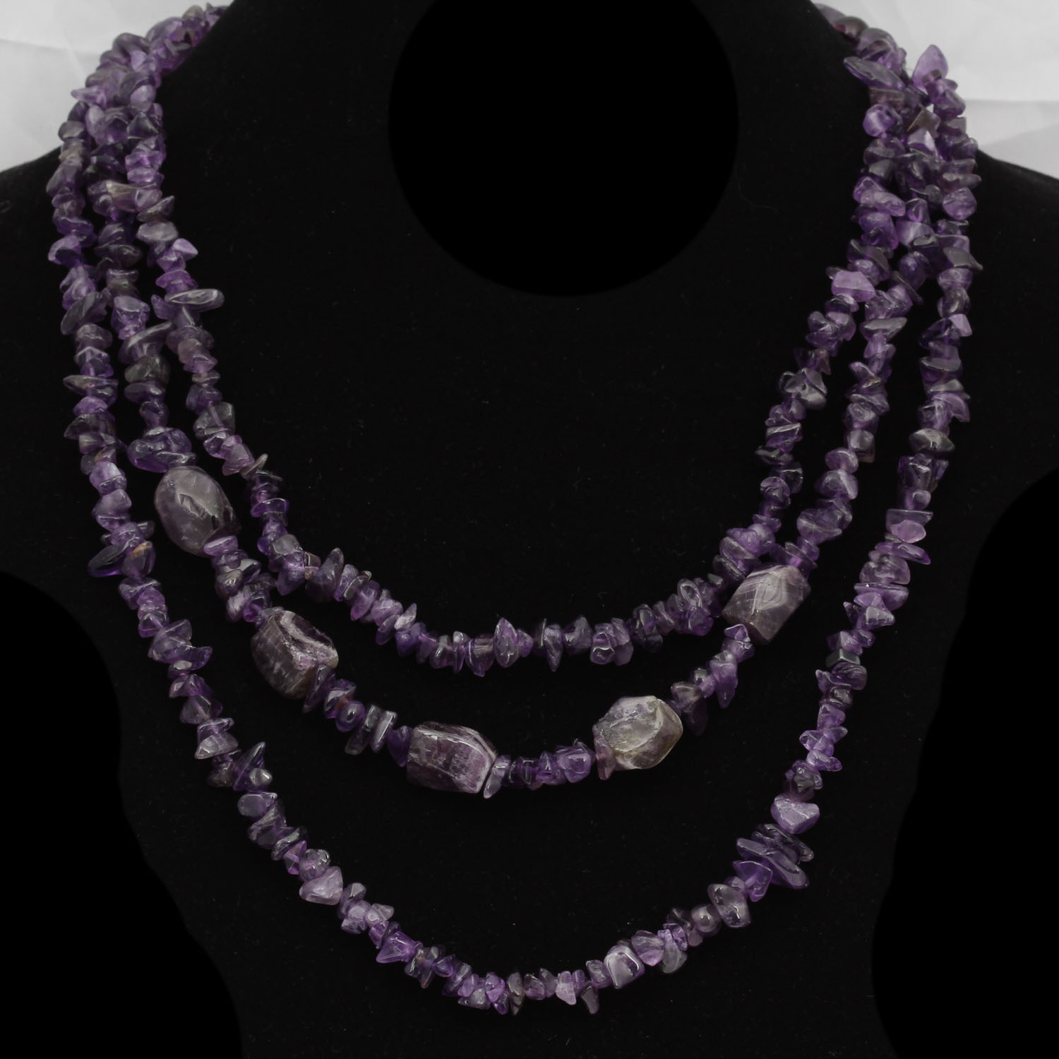 Triple Strand Amethyst Quartz Necklace