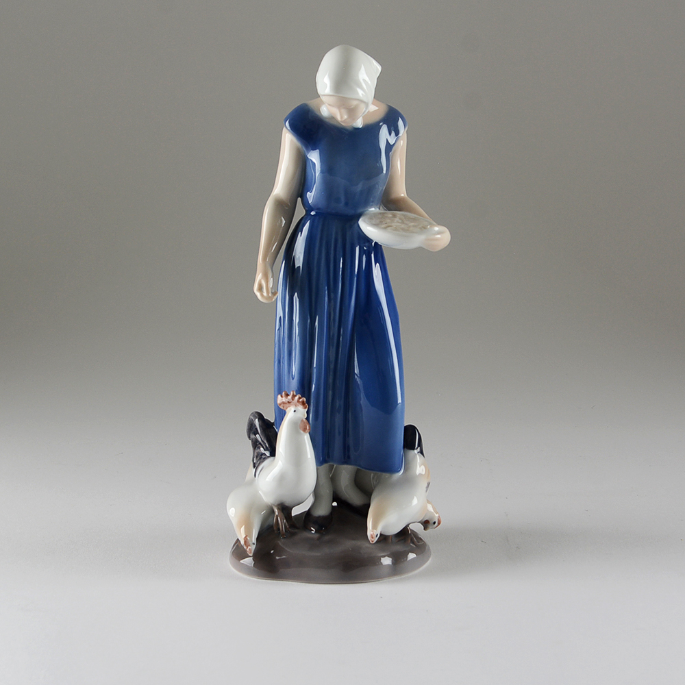 Bing & Grondahl Copenhagen Porcelain Girl Feed Chickens