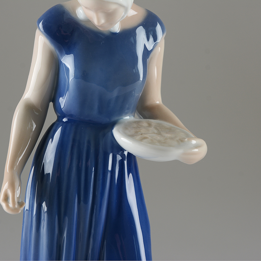 Bing & Grondahl Copenhagen Porcelain Girl Feed Chickens