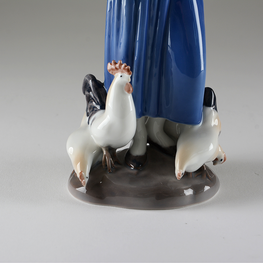 Bing & Grondahl Copenhagen Porcelain Girl Feed Chickens