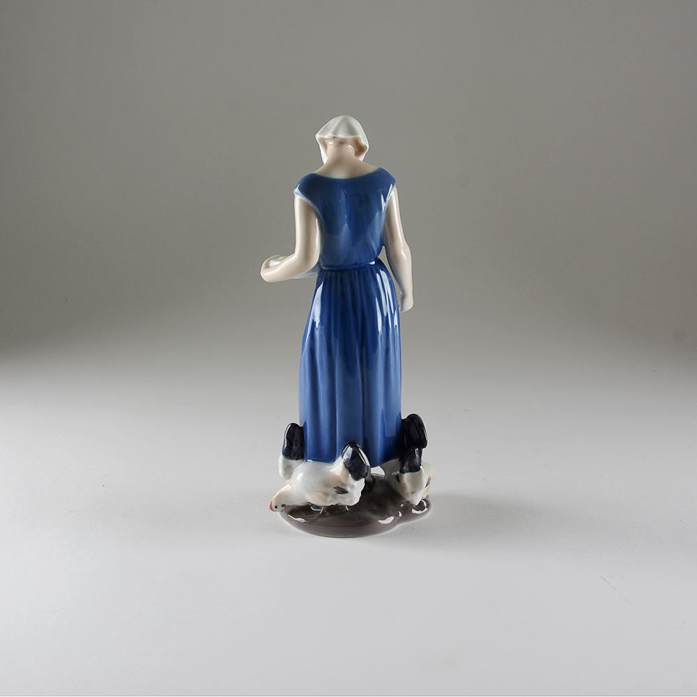 Bing & Grondahl Copenhagen Porcelain Girl Feed Chickens