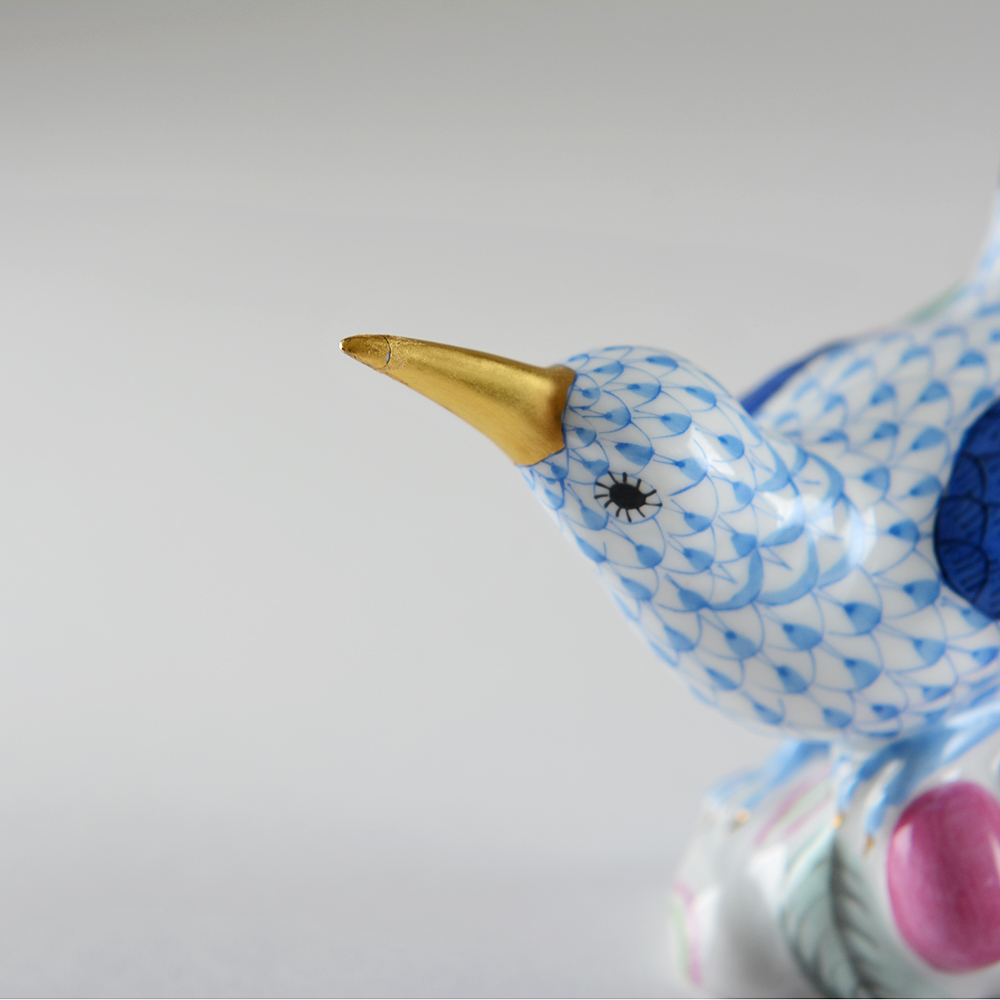 Herend Handpainted Blue Fishnet Hummingbird Porcelain Figurine