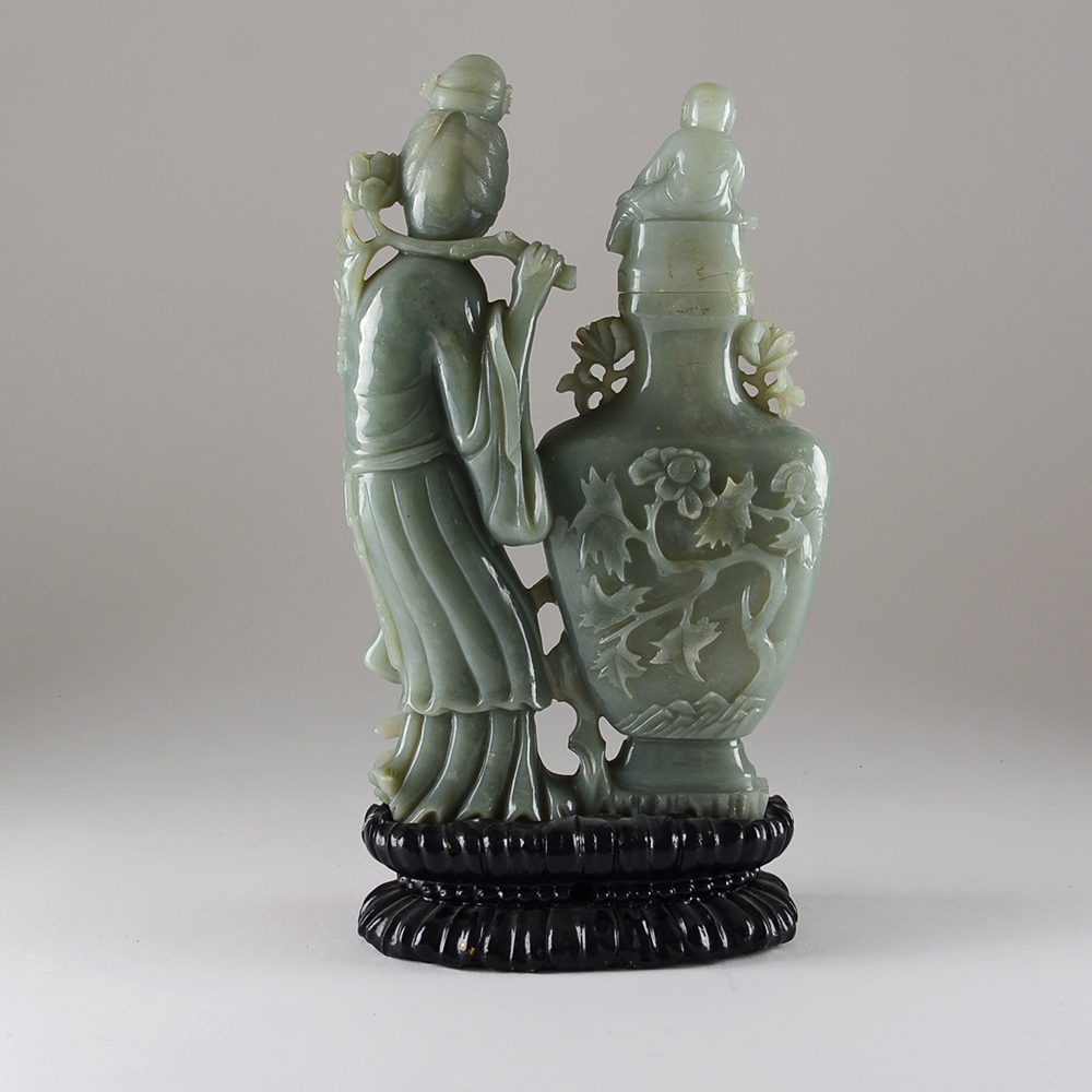 Carved Green Stone Figure and Urn