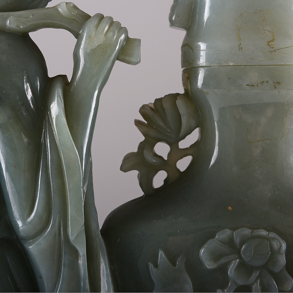Carved Green Stone Figure and Urn