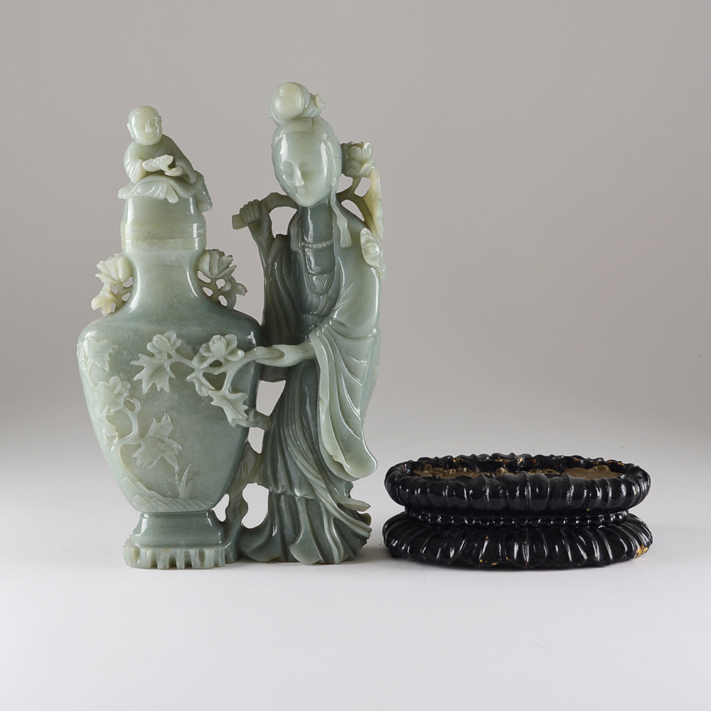 Carved Green Stone Figure and Urn