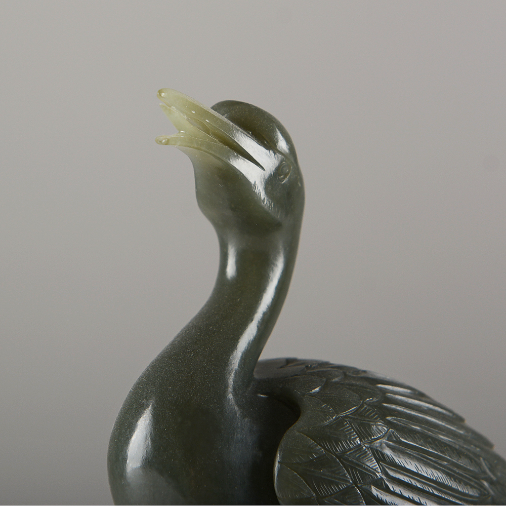 Carved Green Stone Crane Pair