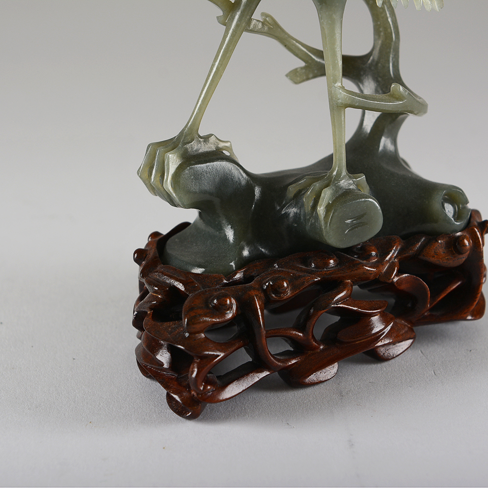 Carved Green Stone Crane Pair