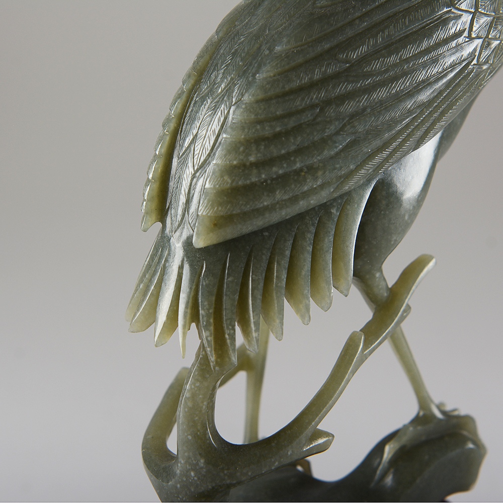 Carved Green Stone Crane Pair
