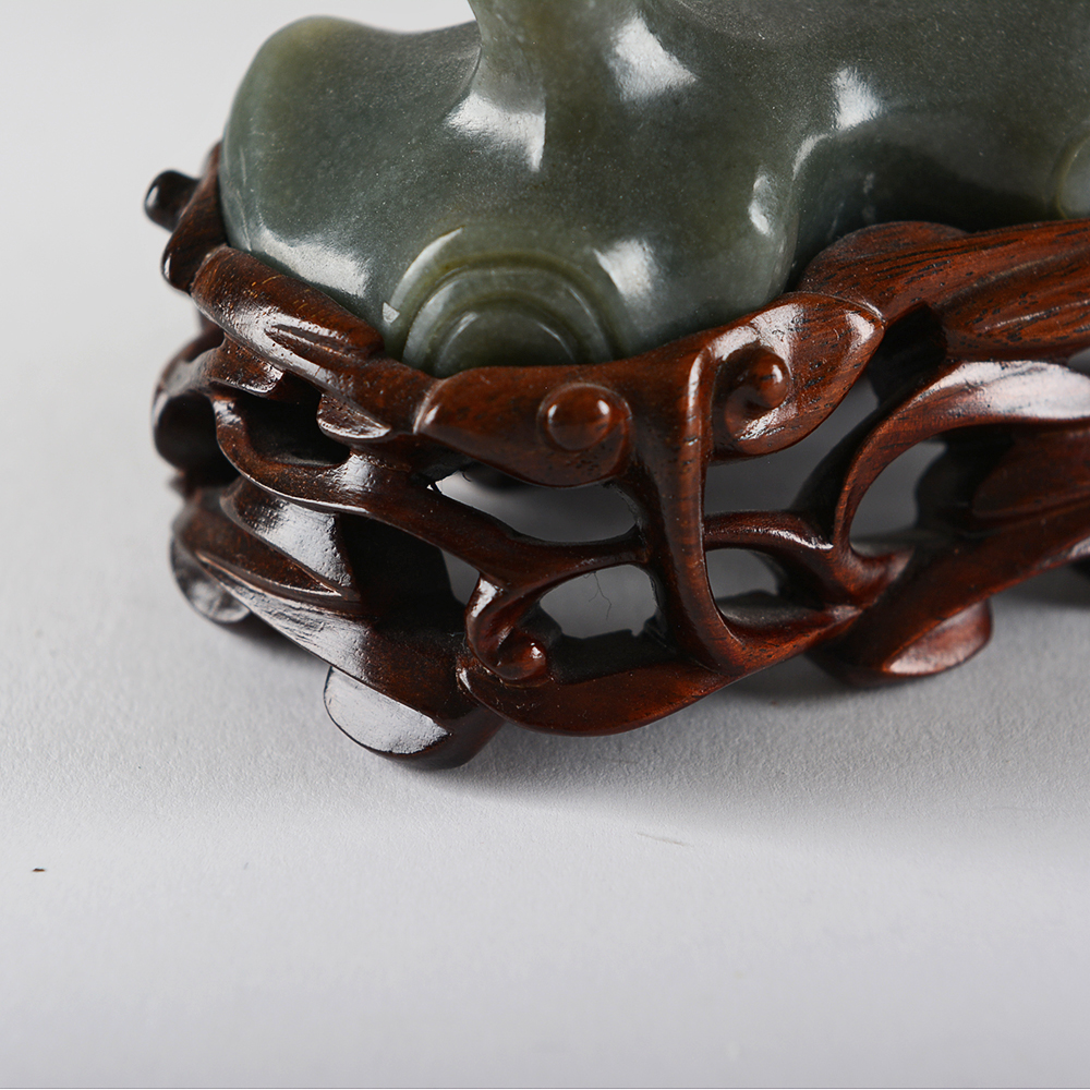 Carved Green Stone Crane Pair