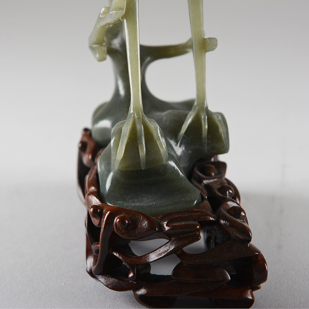 Carved Green Stone Crane Pair