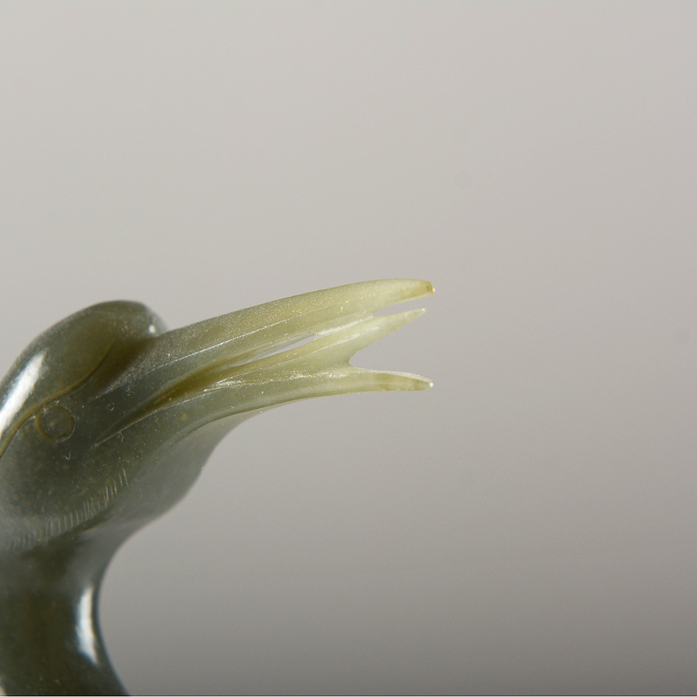 Carved Green Stone Crane Pair